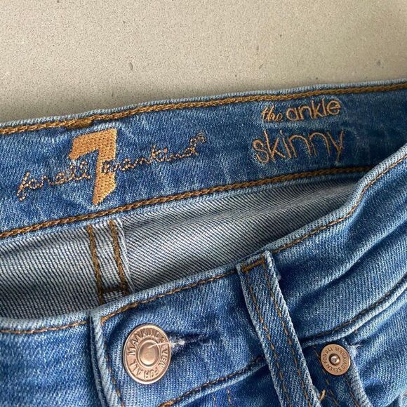 7 For All Mankind Jeans Women 25x26 Alta Blue Ankle Skinny Release Hem Jeans - Picture 2 of 9